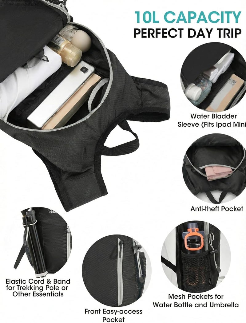 VPBAGE Store Foldable Small Hiking Backpack with 3 Strap Pockets – Lightweight 300D Spill-proof Daypack for Men Women – Packable Small Travel Backpack with Chest Strap & Trekking Pole Holder – Durable Outdoor Bag - Image 4